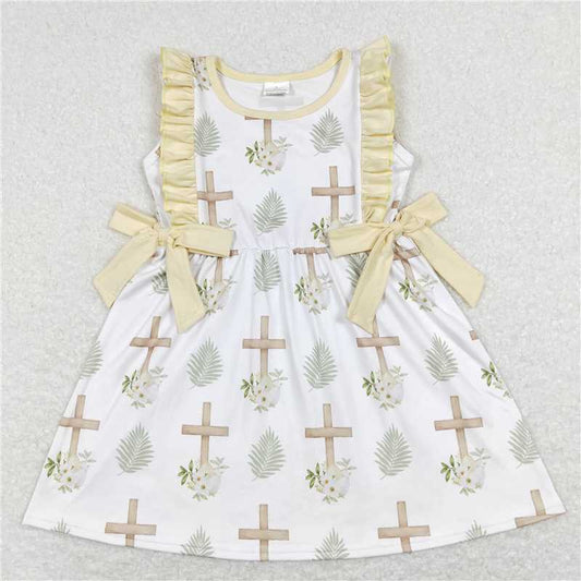 8.1 RTS NO MOQ Summer Baby Girls Dresses GSD0571 Cross Easter Flowers Bows Knee Length Dresses