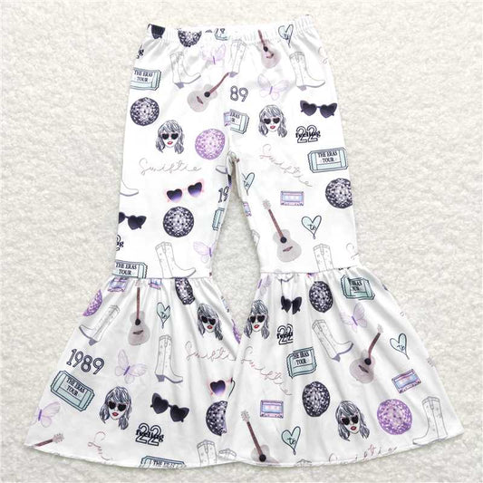 RTS NO MOQ Baby Girls Long Pants P0415 White Heart Singer Bell Bottom Flare Pants