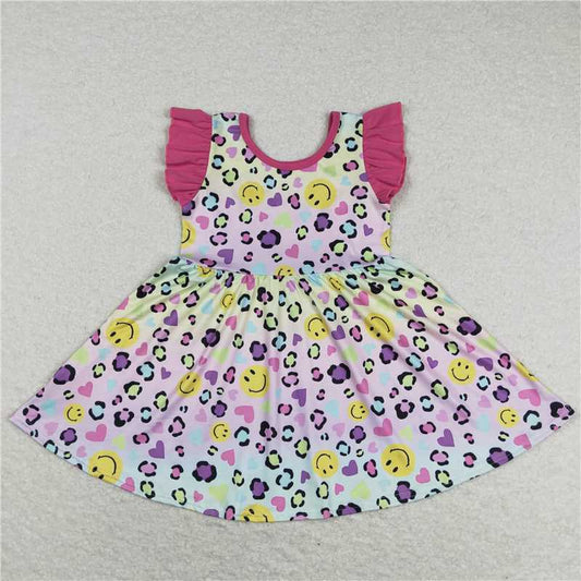 8.1 RTS NO MOQ Summer Baby Girls Dresses GSD0726 Pink Colorful Leopard Knee Length Dresses