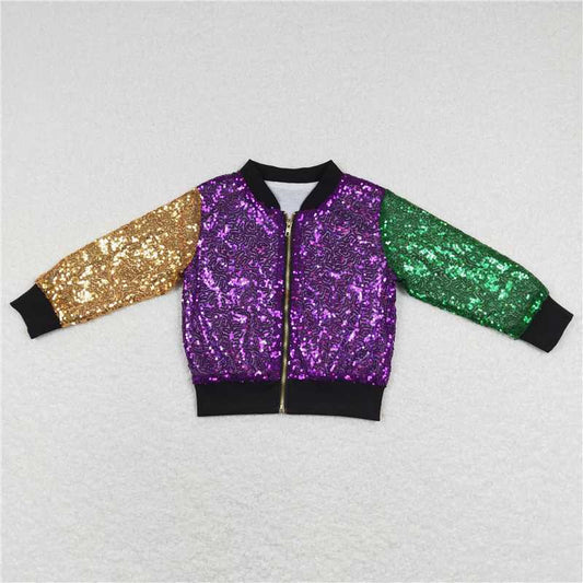 5.20 RTS NO MOQ Baby Boys Long Sleeve BT0451 Mardi Gras Purple Long Sleeve Sequin Jackets