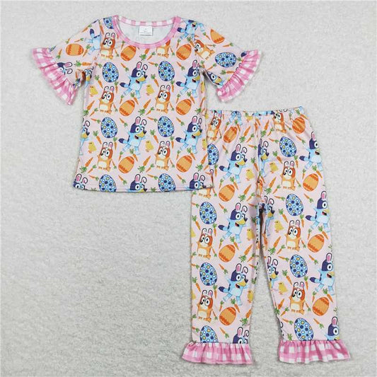 7.14 RTS NO MOQ Baby Girls Summer Kids Sets GSPO1253 Easter Dog Eggs Tops Ruffle Pants Pajamas Clothes Sets