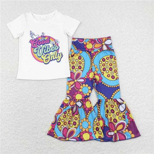 7.14 RTS NO MOQ Baby Girls Summer Kids Sets GSPO1240 Peace Pigeon Top Flowers Bell Pants Clothes Sets
