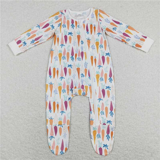 7.7 RTS NO MOQ Baby Boys Bodysuit LR0890 Easter Carrots Footie Zip Rompers