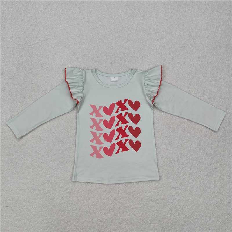 5.22 RTS NO MOQ Baby Girls Long Sleeve GT0441 White XOXO Long Sleeve Tee Shirts Tops
