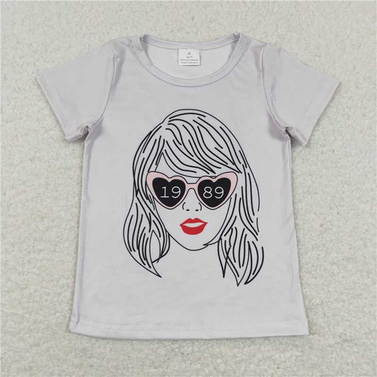 5.20 RTS NO MOQ Summer Baby Girls Short Sleeve GT0434 Singer 1989 Glasses Short Sleeve Tee Shirts Tops