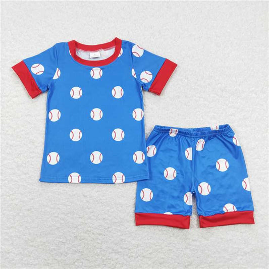 RTS NO MOQ Baby Boys kids Summer Sets BSSO0503 Blue Baseball Tee Tops Shorts Pajamas Clothing Sets