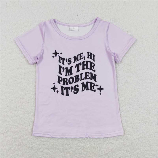 5.20 RTS NO MOQ Summer Baby Girls Short Sleeve GT0432 Lavender Problem Short Sleeve Tee Shirts Tops