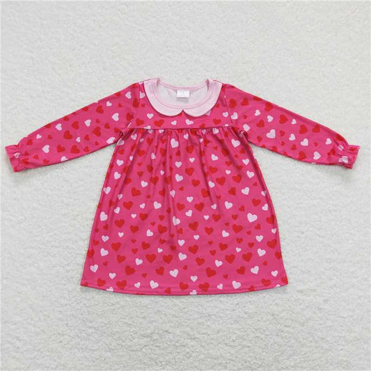 6.13 RTS NO MOQ Baby Girls Long Sleeve GLD0492 Pink Hearts Long Sleeve Valentines Dresses