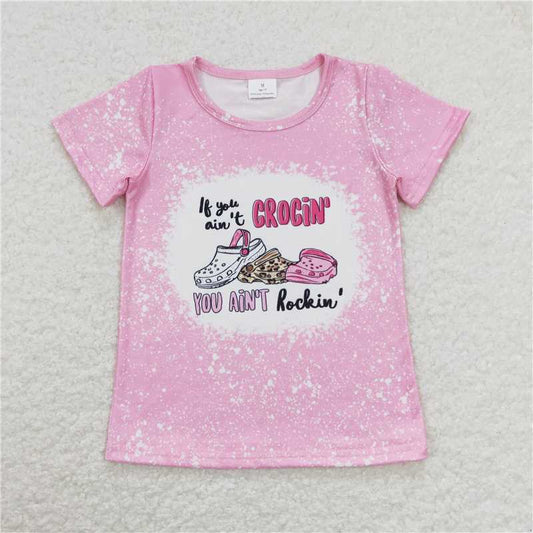 5.20 RTS NO MOQ Summer Baby Girls Short Sleeve GT0443 Pink Short Sleeve Slippers Tee Shirts Tops