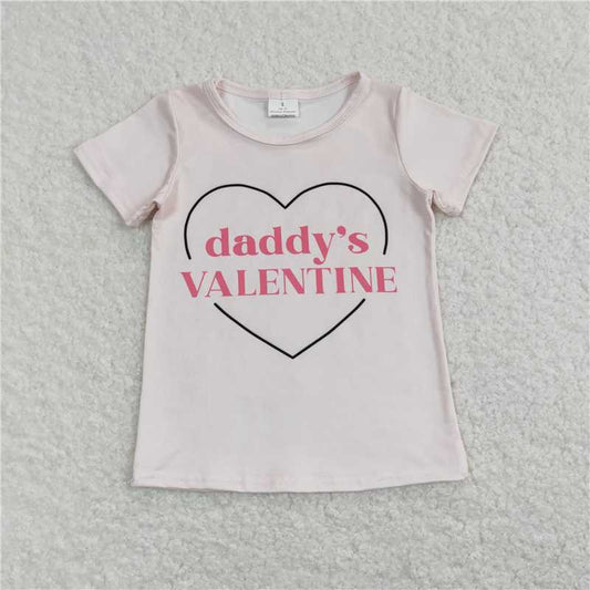 5.20 RTS NO MOQ Summer Baby Girls Short Sleeve GT0452 Pink Short Sleeve Daddy's Valentine Heart Short Sleeve Tee Shirts Tops
