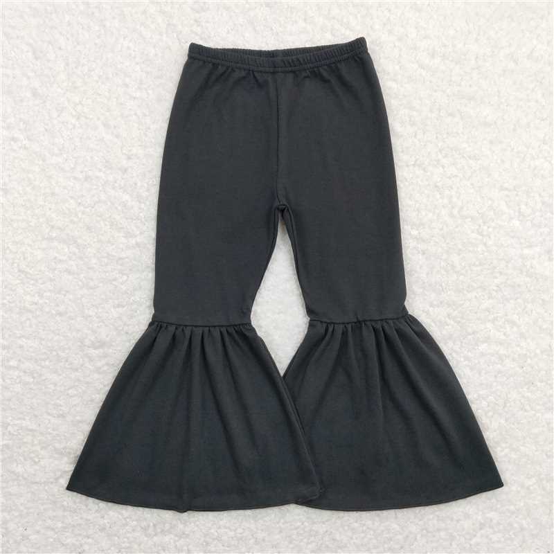 RTS NO MOQ Baby Girls Long Pants P0422 Black Cotton  Solid Color Bell Bottom Flare Pants