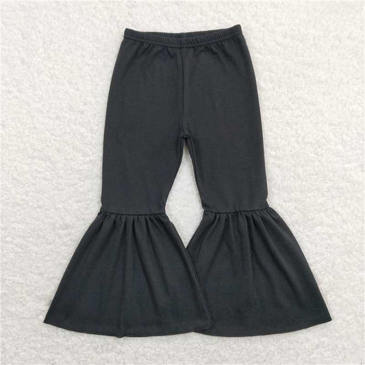 RTS NO MOQ Baby Girls Long Pants P0422 Black Cotton  Solid Color Bell Bottom Flare Pants