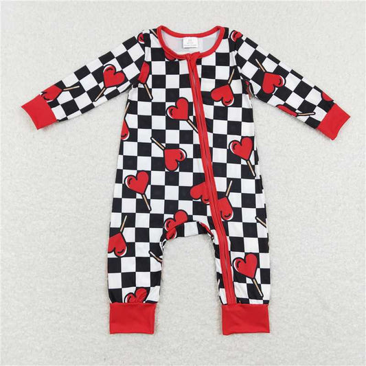 7.7 RTS NO MOQ Baby Boys Bodysuit LR0856 Valentines Hearts Zip Sleepers Rompers