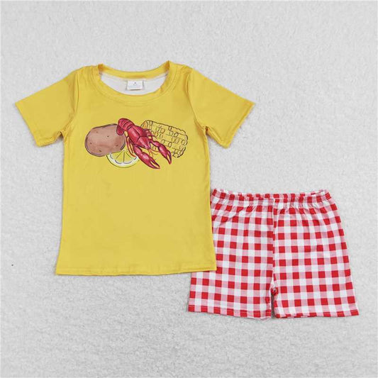 RTS NO MOQ Baby Boys kids Summer Sets BSSO0438 Potato Crawfish Corn Top Shorts Outfits Clothes Sets