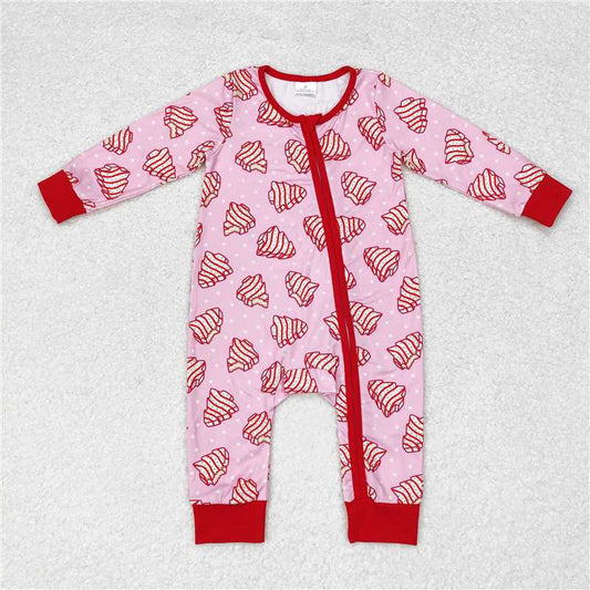 7.12 RTS NO MOQ Baby Girls Bodysuit LR1428 Christmas Tree Cake Zip Rompers