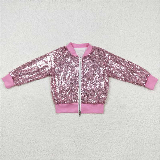 RTS NO MOQ Baby Girls Long Sleeve GT0541 Pink Concert Wear Singer Sequin Jackets