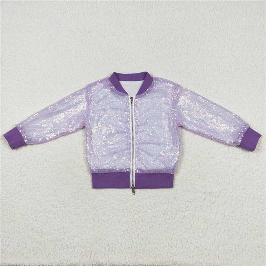 RTS NO MOQ Baby Girls Long Sleeve GT0559 Lavender Concert Wear Singer Sequin Jackets