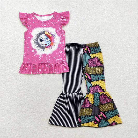 RTS NO MOQ Baby Girls Summer Kids Sets GSPO1628 Halloween Nightmare Tee Top Bell Pants Clothes Sets