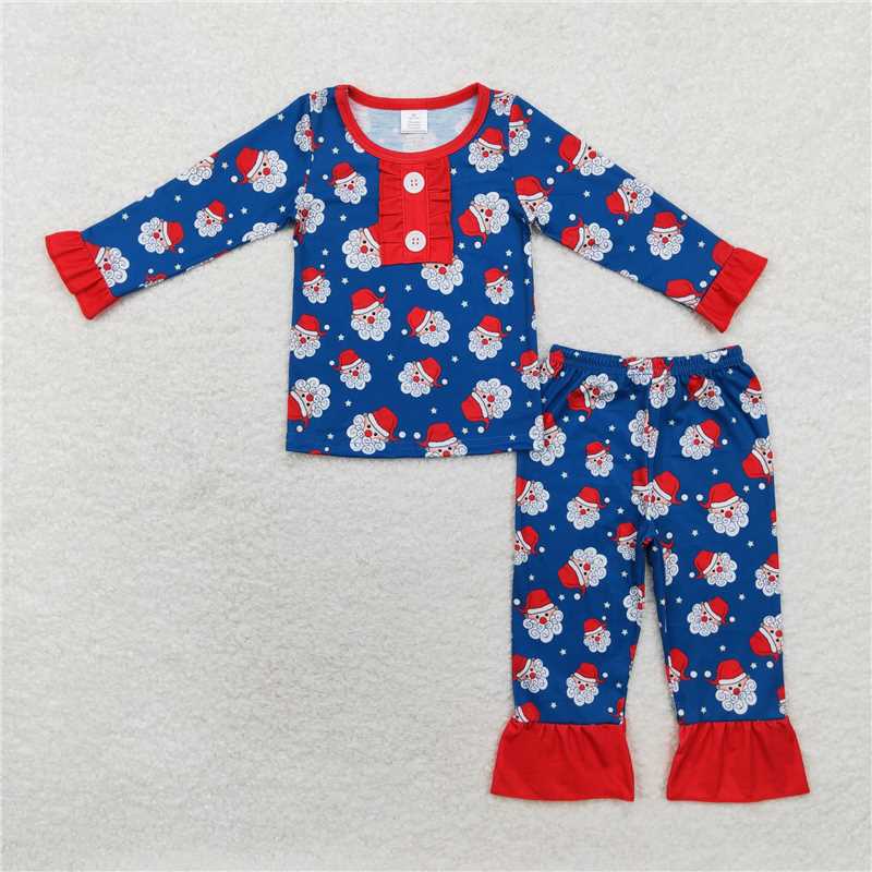 GLP1324 Baby Girls Christmas Santa Tops Pants Bamboo Pajamas Clothes Sets