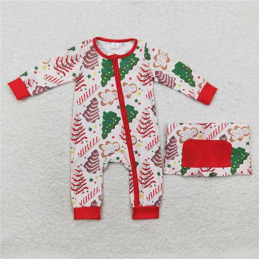 7.7 RTS NO MOQ Baby Boys Bodysuit LR1150 Christmas Tree Cake Bamboo Zip Rompers