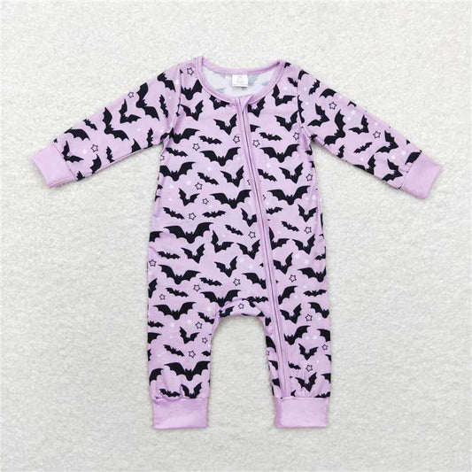 7.7 RTS NO MOQ Baby Boys Bodysuit LR1097 Halloween Lavender Bats Zip Bamboo Sleepers Rompers