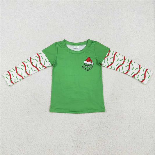 RTS NO MOQ Baby Boys Long Sleeve BT0770 Christmas Green Tee Shirts Tops