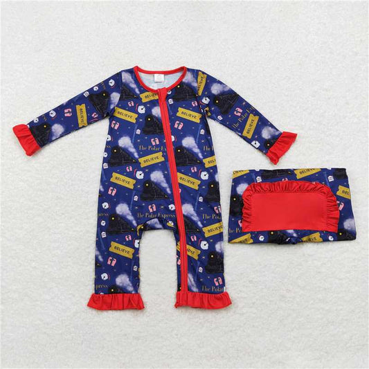 7.12 RTS NO MOQ Baby Girls Bodysuit LR1132 Christmas Train Zip Bamboo Rompers