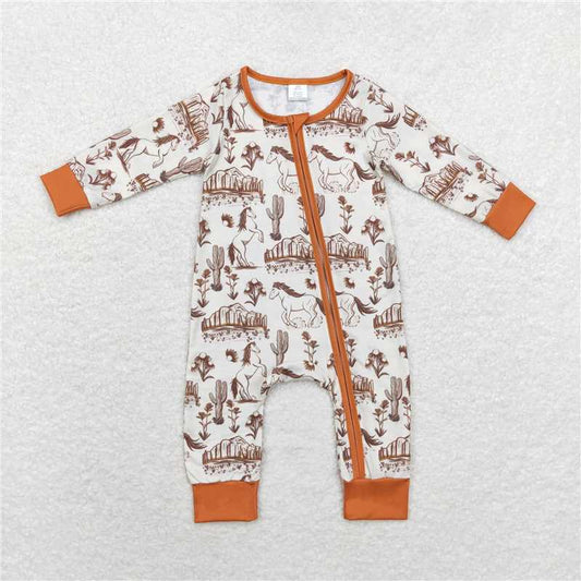 7.7 RTS NO MOQ Baby Boys Bodysuit LR1164 Western Horse Cactus Zip Bamboo Rompers