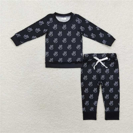 6.26 RTS NO MOQ Baby Boys Sets BLP0566 Western Black Peace Top Pants Pajamas Clothes Sets