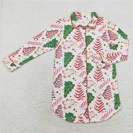 RTS NO MOQ Adult Women Long sleeve GT0622 Christmas Tree Cakes Tops Sleep Wear Lounge Pajamas