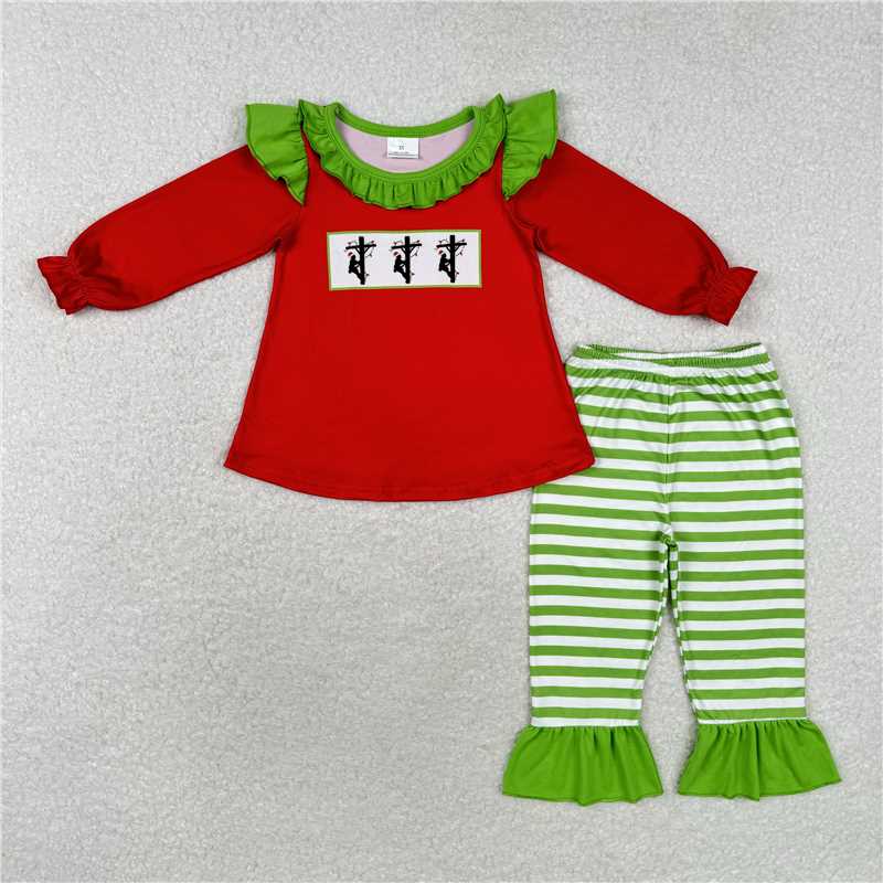 GLP1385 Baby Girls Christmas Line Top Ruffle Pants Clothes Sets