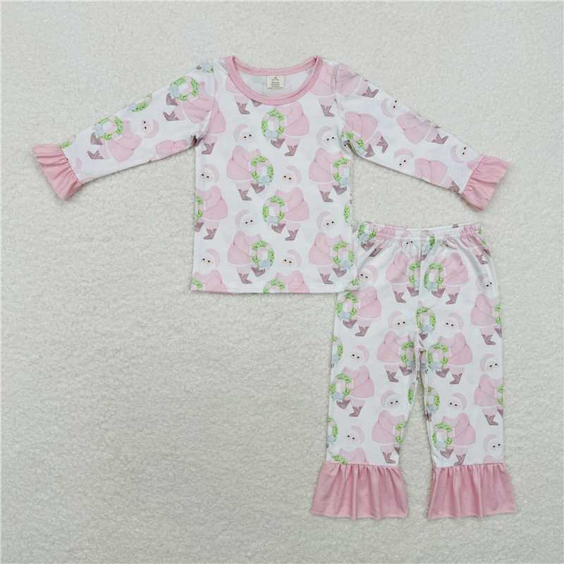 GLP1320 Baby Girls Pink Santa Top Pants Pajamas Clothes Sets Preorder