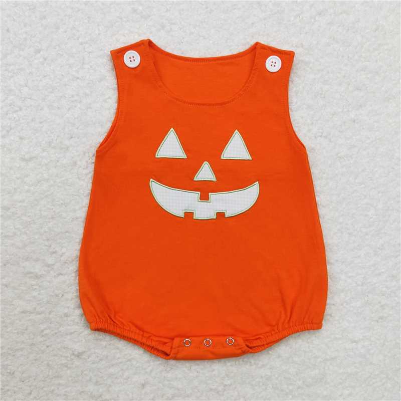 RTS NO MOQ Baby Boys Summer Bodysuit SR1937 Orange Halloween Face Sleeveless Rompers