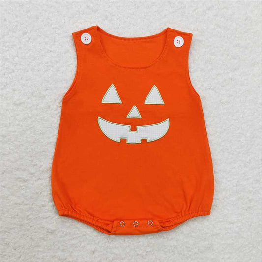RTS NO MOQ Baby Boys Summer Bodysuit SR1937 Orange Halloween Face Sleeveless Rompers