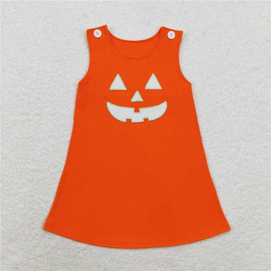 7.9 RTS NO MOQ Summer Baby Girls Dresses GSD1376 Halloween Orange Face Knee Length Dresses