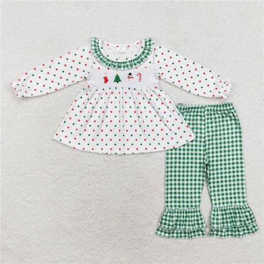 GLP1395 Baby Girls Christmas Santa Tree Dots Tunic Ruffle Pants Clothes Sets