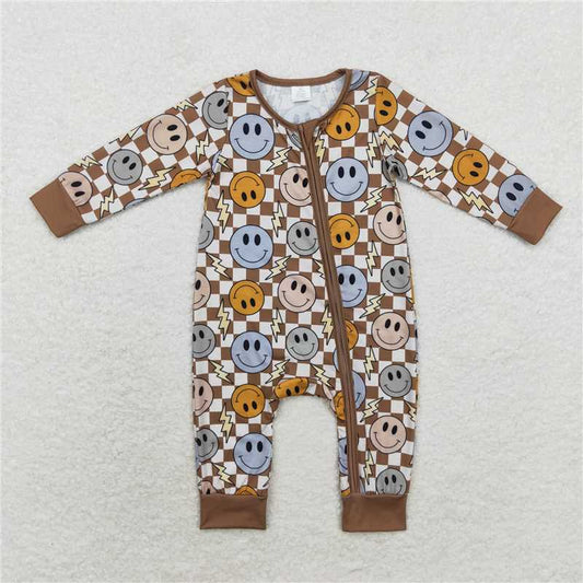 6.4 RTS NO MOQ Baby Boys Bodysuit LR0961 Long Sleeve Brown Thunder Bamboo Zip Rompers