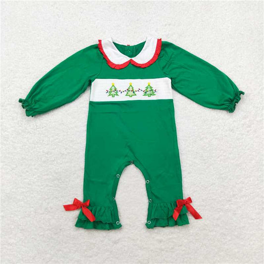 5.19 RTS NO MOQ Baby Girls Bodysuit LR1119 Christmas Tree Green Smocked Rompers