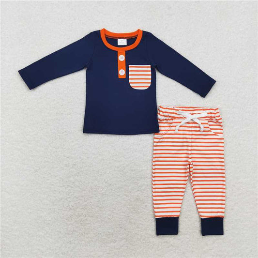 5.28 RTS NO MOQ Baby Boys Sets BLP0627 Navy Pocket Top Stripes Pants Clothes Sets