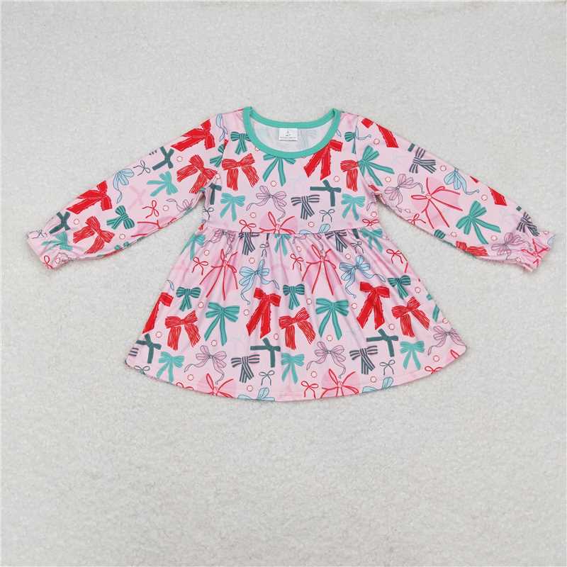 RTS NO MOQ Baby Girls Long Sleeve GT0721 Pink Bow Print Top