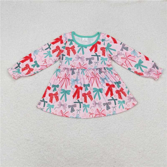RTS NO MOQ Baby Girls Long Sleeve GT0721 Pink Bow Print Top