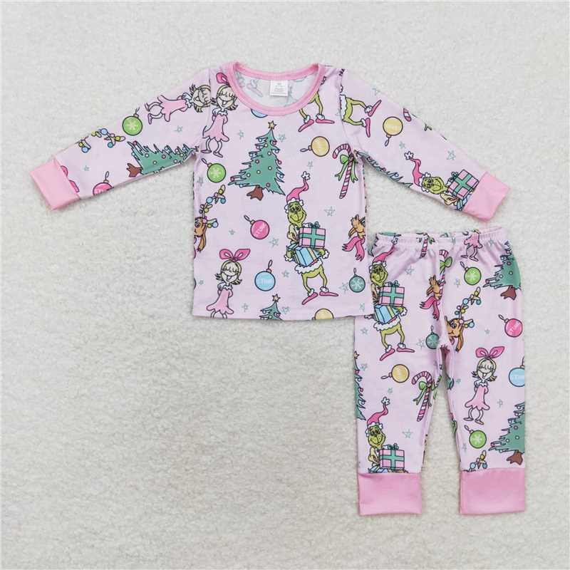 GLP1220 Baby Girls Pink Christmas Cindy Shirt Pants Bamboo Pajamas Clothes Sets