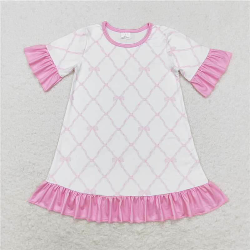 GSD1409 Baby Girls Pink Bows Ruffle Knee Length Dresses