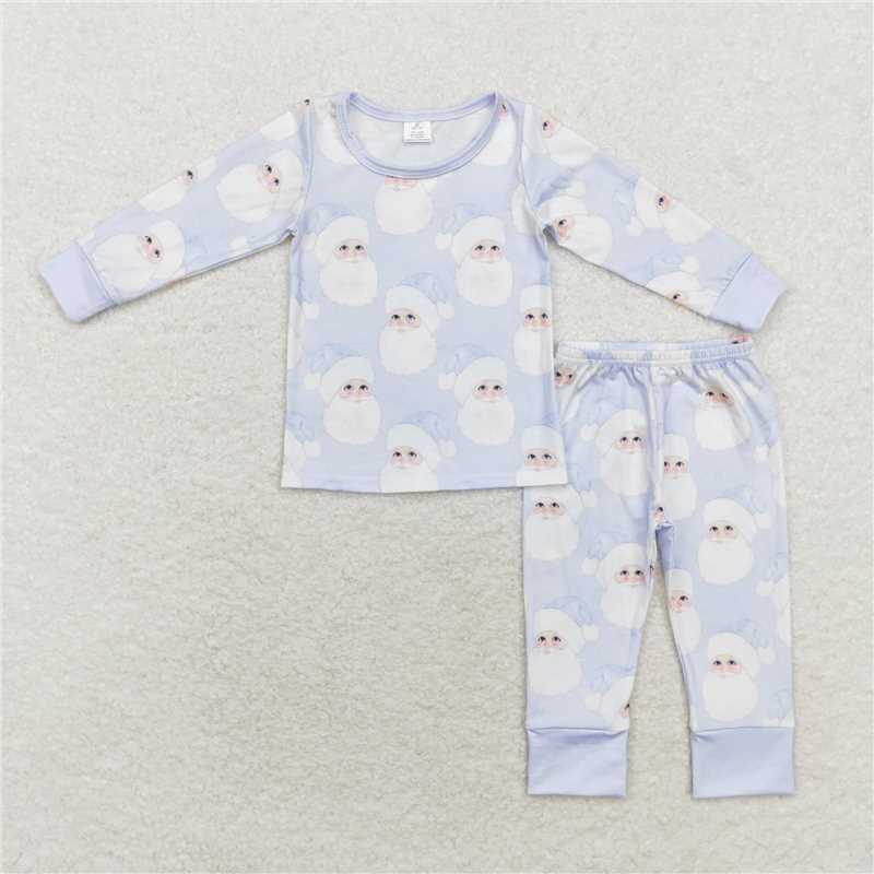 6.26 RTS NO MOQ Baby Boys Sets BLP0685 Christmas Blue Santa Bamboo Pajamas Clothes Sets