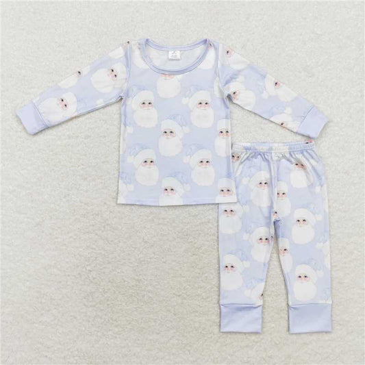 6.26 RTS NO MOQ Baby Boys Sets BLP0685 Christmas Blue Santa Bamboo Pajamas Clothes Sets
