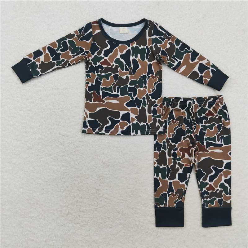 6.26 RTS NO MOQ Baby Boys Sets BLP0708 Fall Brown Camo Bamboo Pajamas Clothes Sets