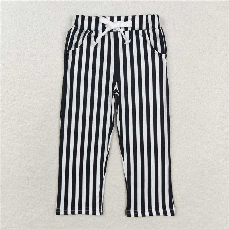 RTS NO MOQ Baby Girls Long Pants P0588 Black White Stripes Bottom Pants
