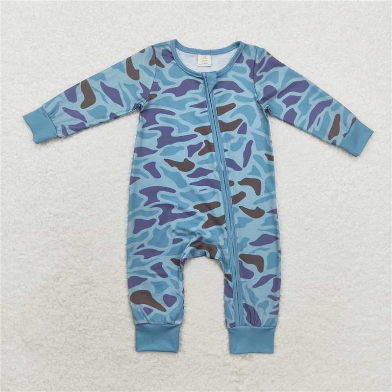 6.4 RTS NO MOQ Baby Boys Bodysuit LR1462 Light Green Camo Zip Bamboo Rompers