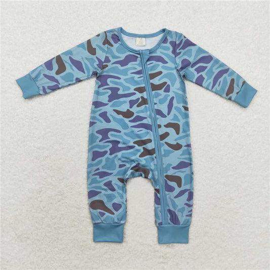 6.4 RTS NO MOQ Baby Boys Bodysuit LR1462 Light Green Camo Zip Bamboo Rompers