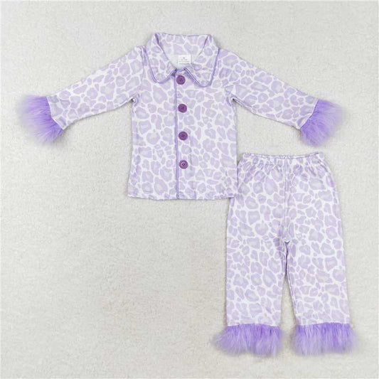 GLP1259 Baby Girls Purple Fur Top Pants Pajamas Clothes Sets